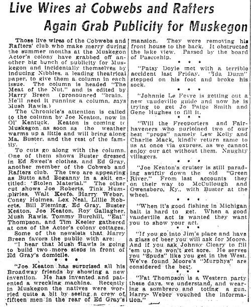 1920 Buster Keaton Media Coverage Muskegon, MI